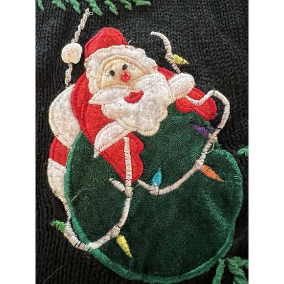 Vintage 80s Lemon Grass black embroidered embellished Christmas cardigan L - Picture 7 of 11